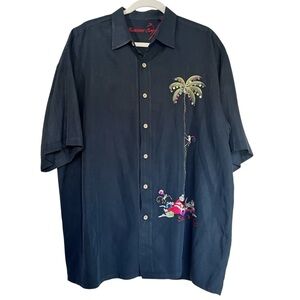 Bamboo Cay XL Black Embroidered Santa Claus Holiday Button Down Shirt